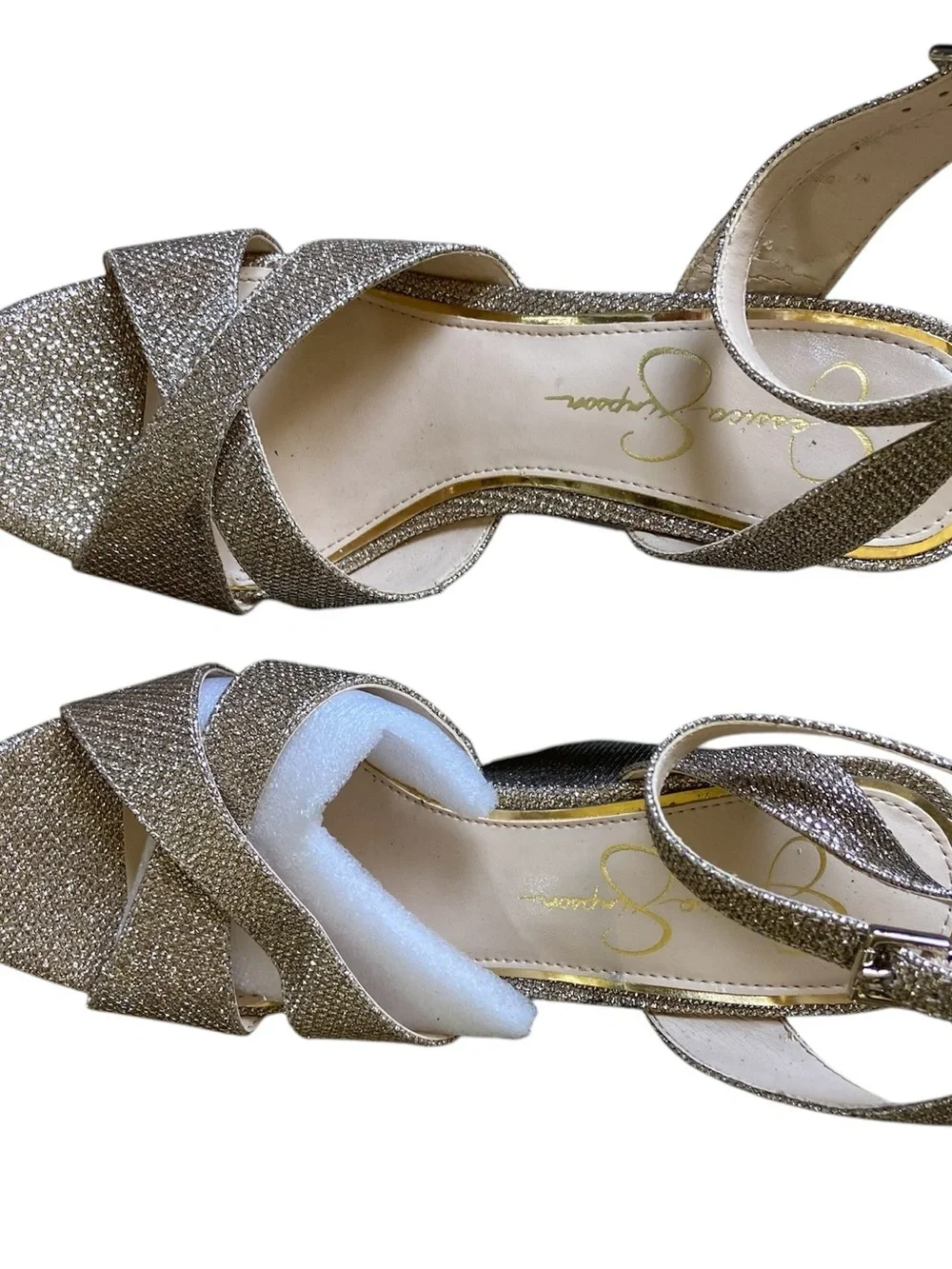 Jessica Simpson Prena Gold Platform Wedge Sandals Size 7 NWOT Glam Cocktail Fun